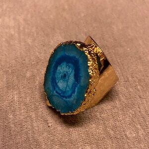 Blue Agate Stone and Gold Plated Ring